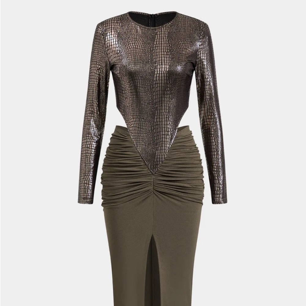 Ruched snake bodycon dress